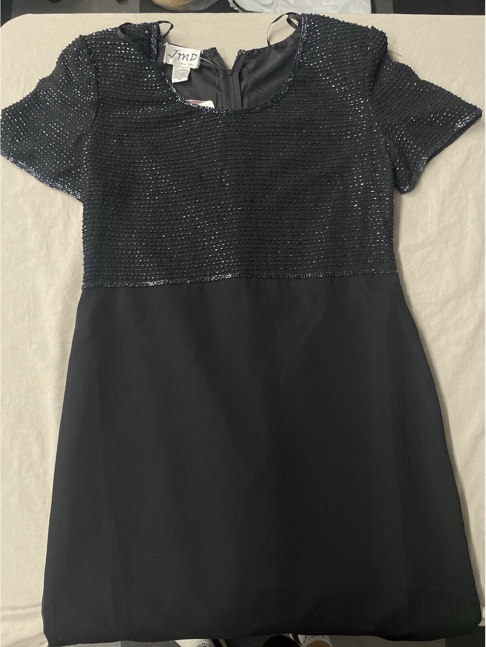 JMD New York Dress Petite Medium Beaded Cocktail Formal Sheath 90s Glam Vintage